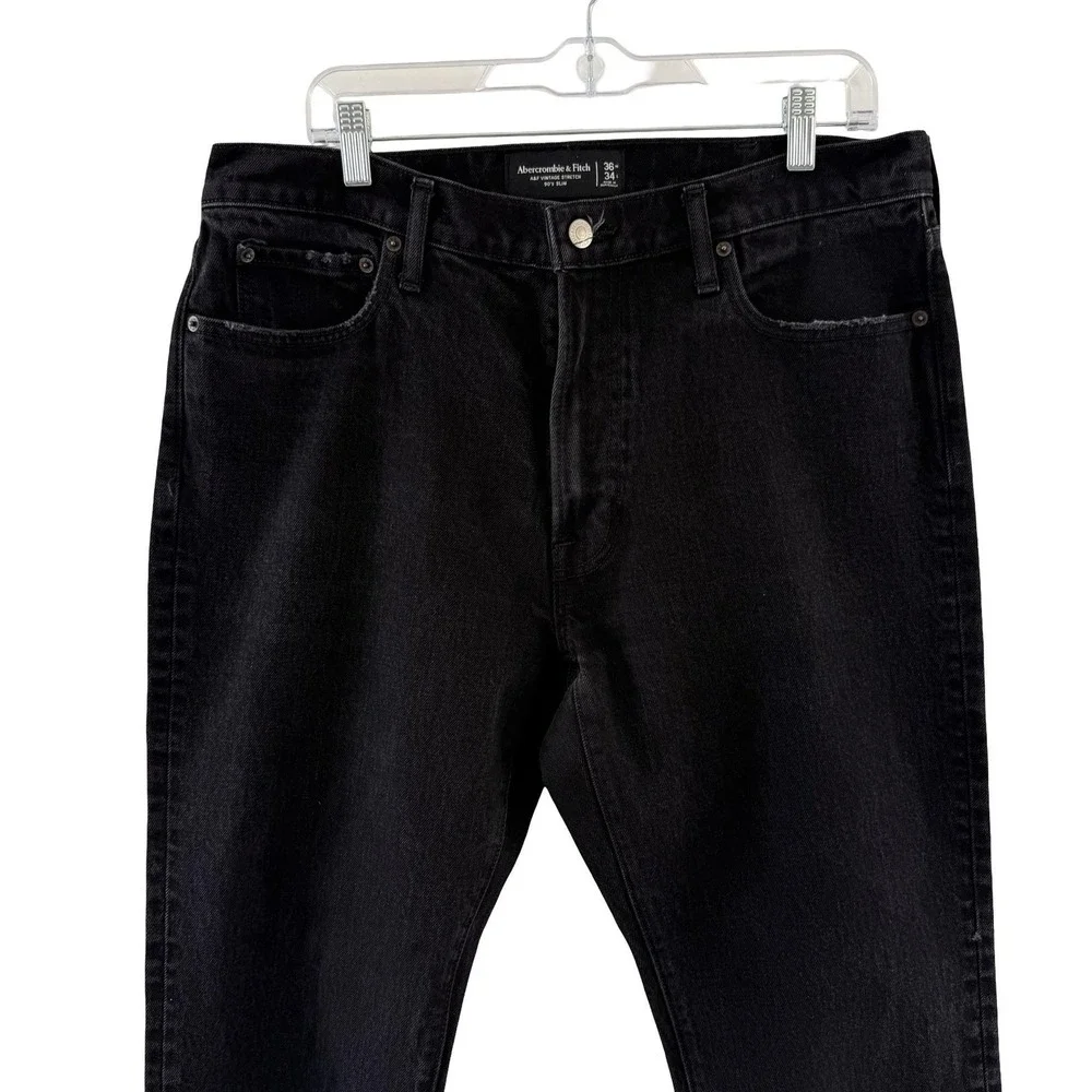 Abercrombie & Fitch 90s Slim Jeans Mens 36x33 Black A&F Vintage Stretch Denim